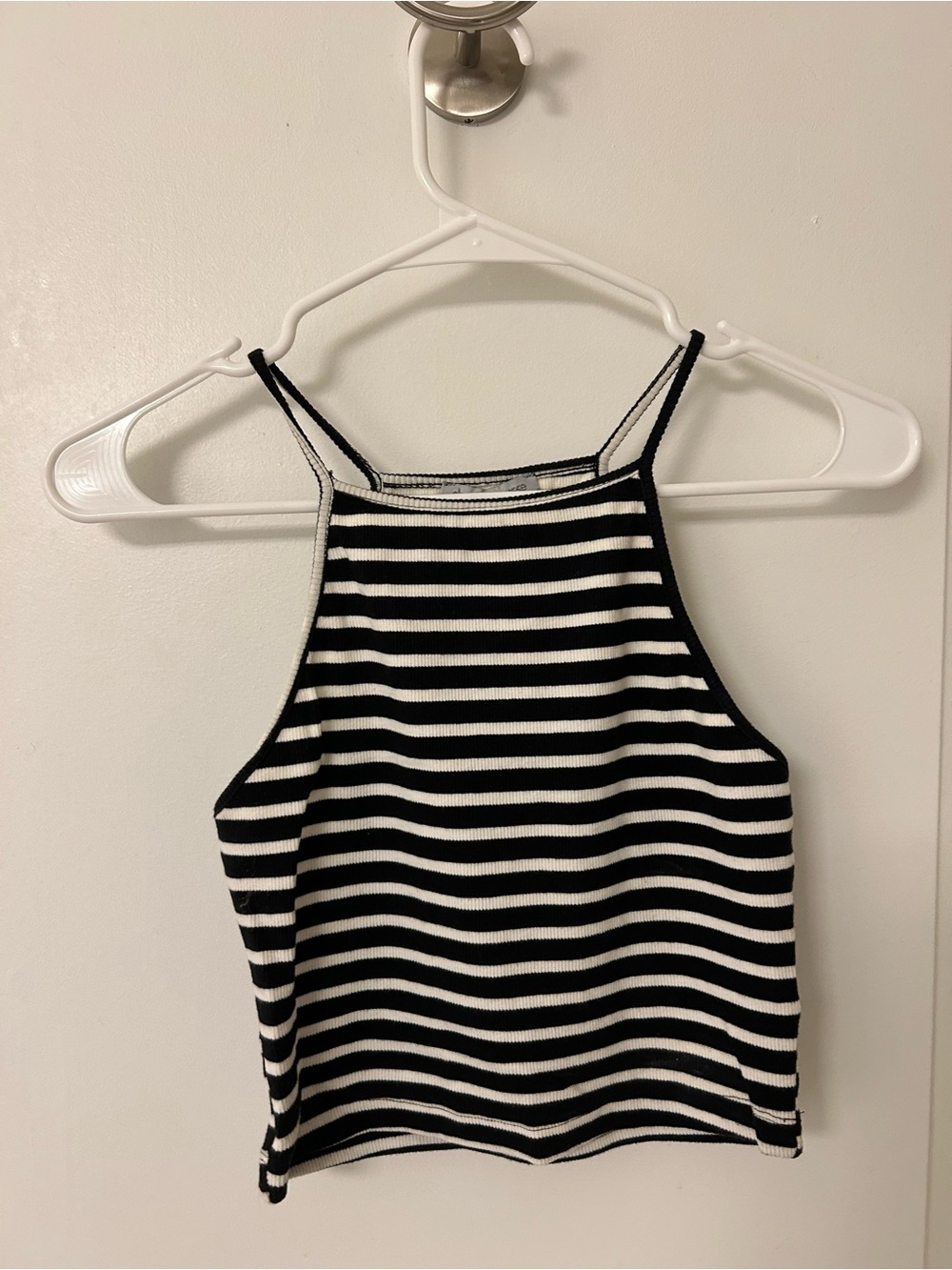 Charlotte Russe Black and White Striped Ribbed Tank